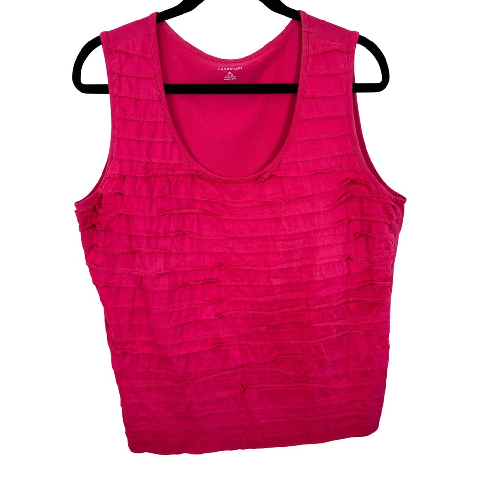 Lands End Womens XL Pink Tiered Ruffle Front Sleeveless Cotton Tank Top Shell